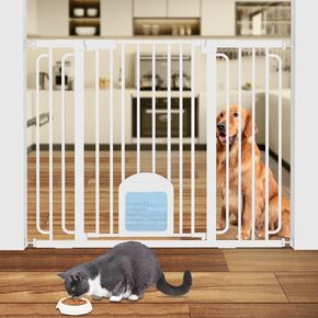 Baby Gate with Cat Door - 36'' Tall Dog Gate with Cat Door for Doorways Stairs 30.5''-47.25'' Pressure Mounted Metal Auto Close Baby Gate with Pet Door