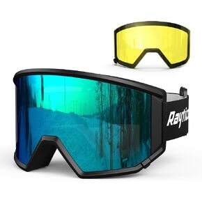 Ski Goggles, Lenses are Produced by Carl Zeiss Sunlens-Snow Goggles with Replaceable Lens for Frameless Flip-Up, Anti-Fog OTG UV Protection Snowboard Goggles for Men and Women-Blue
