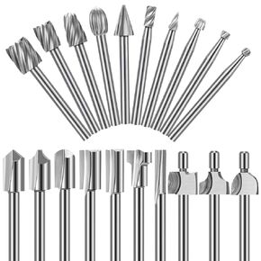 20Pc HSS Carving Bits Wood Engraving and Router Bit with 1/8"(3mm) Shank for Your Different Needs, Rotary Tools Accessories for DIY Woodworking, Carving, Drilling