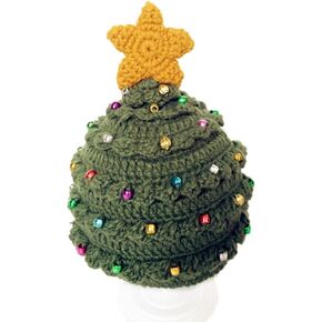 Unisex Christmas Winter Knitted Crochet Beanie Bearded Caps Christmas Tree Knit Hat Warm Hat Green with Stars