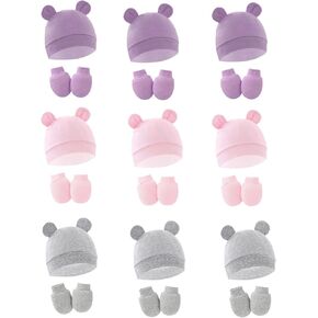 18 Pieces Baby Hat Mitten Sock Sets,Baby Hats Mittens and Socks Unisex Infant Beanie Caps