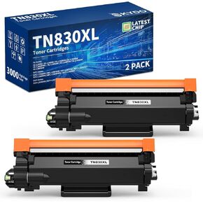 TN830XL Black High Yield Printer Toner Cartridge for Brother TN830 TN-830 TN 830 XL Work for Brother DCP-L2640DW HL-L2460DW HL-L2480DW MFC-L2820DW HL-L2400D HL-L2405W Printers (2 Packs)