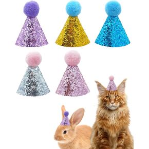 PET SHOW 5 Pack Small Dog Birthday Hats Party Hats for Medium Dogs Cats Adjustable Holiday Hats Headband Hats Pet Grooming Costume Accessories