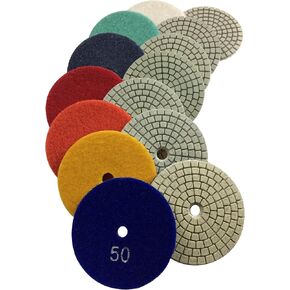 Diamond Polishing Pads 4" Wet Use for Sanding Marble Granite Stone Concrete Travertine Polish Pack of 7 Grit 50-3000