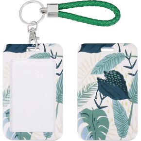 SHININGEYES ID Badge Holder with Metal Keyring, Plastic Slide Open Card Holder Case with Key Chain for Students, Teachers, Nurses, Office Workers, Moon Cat 2