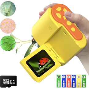 Digital Microscope,1200X USB Microscope,Coin Microscope with 6 Adjustable LED Lights, 2'' LCD Screen Microscope for Kids and Adults, 32GB SD Card,Photo and Video Mini Microscope(Yellow)