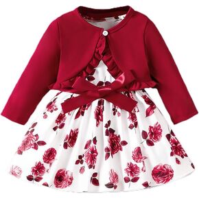 Baby Girl Outfits, 2pcs Clothing Set for 6-24 Months Toddler Girl Dress & coat, Christmas Gift