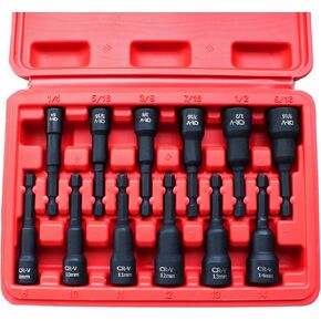 12Pcs Magnetic Nut Driver Set,Impact Power Hex Nut Driver Drill Bit Master Kit, SAE & Metric, 1/4-Inch Quick-Change| Cr-V Steel