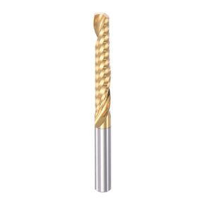 HARFINGTON End Mill CNC Router Bit 4mm Diameter 25mm Cutting 50mm Length Titanium Plated High Speed Steel Single Spiral Flute Upcut Milling Cutter for Acrylic PVC MDF Hardwood