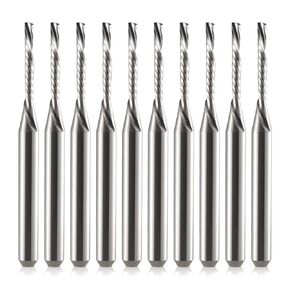 Carbide Spiral Downcut Bit 1/8 Inch Shank ,1/16 Inch Cutting Dia O Flute Downcut CNC Rouer Bit Carbide Spiral Single Flute Downcut Bit for Acrylic PVC MDF Wood 10pcs