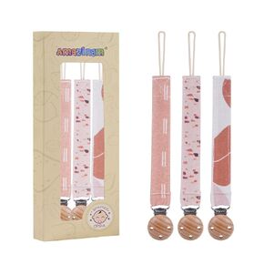 Baby Cotton Pacifier Clip Holder for Baby Boys and Girls,Wood Clip Paci Leash,Binky Clips,Newborn Essentials,Pack of 3 Gift Set. (Irregular Pattern)