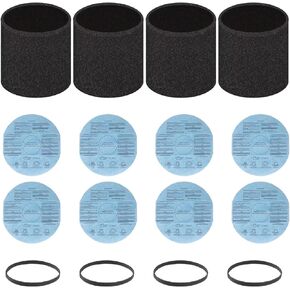 ANBOO 8 Pack 90107 Dry Paper Disc Filters & 4 Pack 90585 Foam Sleeve Filters Replacement Compatible with Shop Vac Wet/Dry Vacuum Cleaners 5 Gallon and above, with 4 Retaining Bands