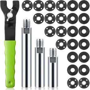 Hicarer 28 Pcs Angle Grinder Nut Angle Grinder Wrench Kit 5/8"-11 Flange Metal Lock Nut Spanner Wrench Angle Grinder Extension Shaft Connecting Rod Tool Compatible with Hitachi Metabo, 3" 4" 5.5"
