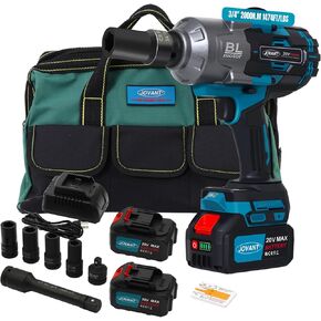 Cordless Impact Wrench Kit, 20V MAX, 1474Ft-lbs Brushless Impact Wrench, Power Wrench with 6-Mode Speed, 3/4" Hog Ring, 2x4.0Ah Batteries, Charger, Sockets, Kit Bag for Car, Heavy-duty Project
