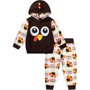 Toddler Baby Boy Thanksgiving Hoodie Patchwork Sweatshirt Pants Turkey Outfits
