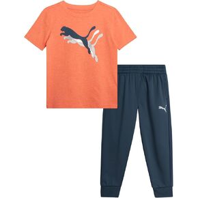 PUMA Toddler Boys' Pant Set - 2 Piece Short Sleeve T-Shirt and Active Performance Fleece Joggers for Toddler Boys (18M-5T)
