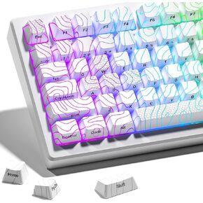 HITIME XVX Shine Through Keycaps with IMD Tech, Custom Keycaps 60 75 100 Percent, White Keycap Set OEM Profile, 118 Keys Side Printed Keyboard Keycaps for Mechanical Keyboards, Topographic