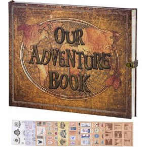 Vintage Our Adventure Book - 8.8"x7.5" 148 Pages Up DIY Scrapbook,Hardcover Journal Gifts Photo Album for Friends, Couples Anniversary, Wedding, Travelling (S9 Letters)