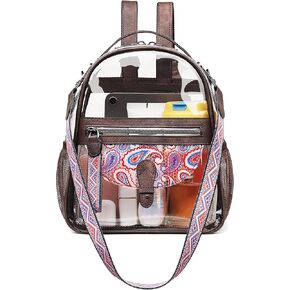 حقيبة ظهر صغيرة شفافة من FADEON للنساء، حقائب ظهر صغيرة، حقيبة شفافة مصممة على شكل حقيبة ظهر شفافة معتمدة من الاستاد باللون البني in Kuwait