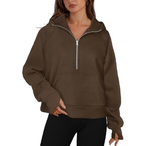 XIEEREDUO Womens Sweatshirts Half Zip Cropped Pullover Casual Quarter Zipper Hoodies Fall Outfits Clothes