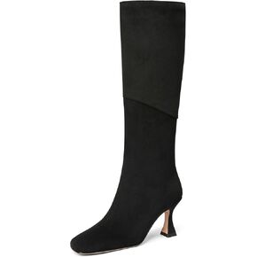 CYNLLIO Knee High Boots Women Square Toe Kitten High Heel Tall Boots Fashion Side Zipper Stiletto Heel Long Boots