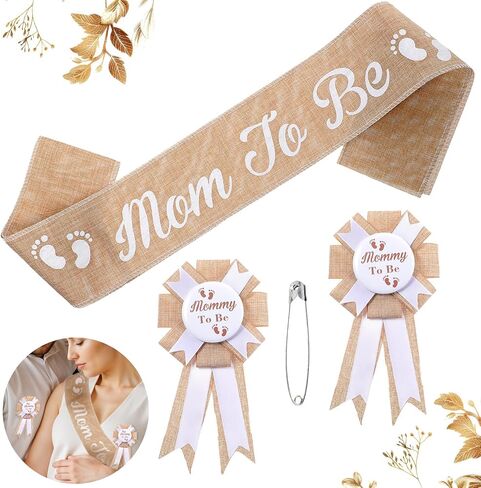 3Pcs Linen Mom to Be Sash Dad to Be Pin Baby Shower Decorations Rustic Boho Mom to Be Sash Baby Shower Sash Corsage Set for Pregnant Mommy Baby Shower Party Decorations in Kuwait