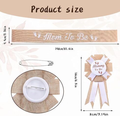 3Pcs Linen Mom to Be Sash Dad to Be Pin Baby Shower Decorations Rustic Boho Mom to Be Sash Baby Shower Sash Corsage Set for Pregnant Mommy Baby Shower Party Decorations in Kuwait