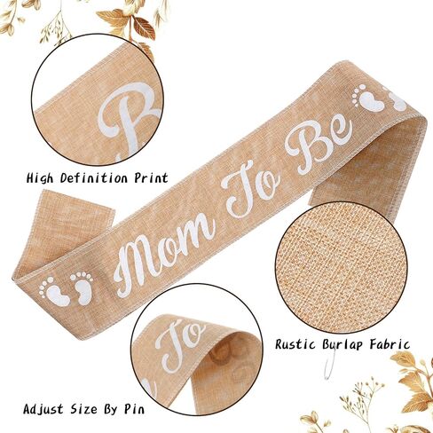3Pcs Linen Mom to Be Sash Dad to Be Pin Baby Shower Decorations Rustic Boho Mom to Be Sash Baby Shower Sash Corsage Set for Pregnant Mommy Baby Shower Party Decorations in Kuwait