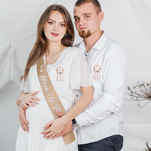 3Pcs Linen Mom to Be Sash Dad to Be Pin Baby Shower Decorations Rustic Boho Mom to Be Sash Baby Shower Sash Corsage Set for Pregnant Mommy Baby Shower Party Decorations in Kuwait