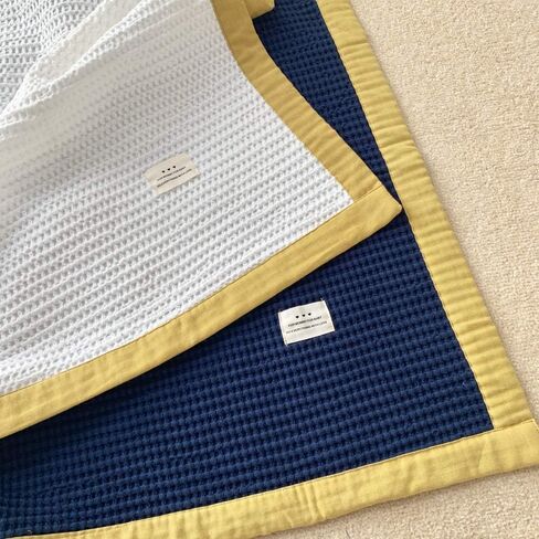 Brandream Kids Throw Blanket 100% Cotton Waffle Baby Blanket Soft Cozy Toddler, Infant or Newborn Receiving Blanket for Crib, Stroller, Decorative (White&Yellow) in Saudi Arabia