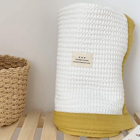 Brandream Kids Throw Blanket 100% Cotton Waffle Baby Blanket Soft Cozy Toddler, Infant or Newborn Receiving Blanket for Crib, Stroller, Decorative (White&Yellow) in Saudi Arabia
