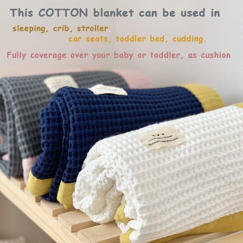 Brandream Kids Throw Blanket 100% Cotton Waffle Baby Blanket Soft Cozy Toddler, Infant or Newborn Receiving Blanket for Crib, Stroller, Decorative (White&Yellow) in Saudi Arabia