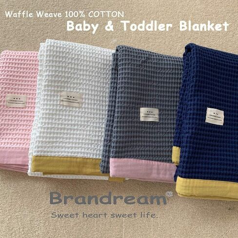 Brandream Kids Throw Blanket 100% Cotton Waffle Baby Blanket Soft Cozy Toddler, Infant or Newborn Receiving Blanket for Crib, Stroller, Decorative (White&Yellow) in Saudi Arabia