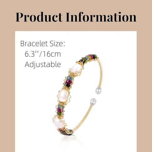 Natural Green Jade & Pearls Bracelets for Women, Natural Freshwater Pearls Jade Bracelets Jewelry Bangle, Lucky Green Jade Jewelry for Mom Lover Her (14K Gold Plated) in Kuwait