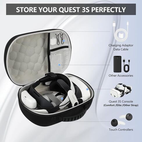 حقيبة حمل صلبة لسماعات الرأس Meta Quest 3/3s VR، متوافقة مع Bobovr M3 pro وملحقات وحدات التحكم باللمس، حقيبة تخزين حماية محمولة مقاومة للماء (أسود) in Kuwait