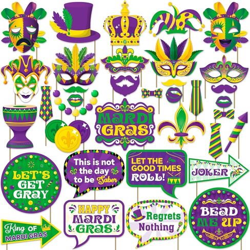 36pcs Mardi Gras Photo Booth Props, Mardi Gras Decorations, Masquerade Photo Booth Props for Mardi Gras Party Decorations, Mardi Gras Photo Booth for New Orleans decorations, Mardi Gras Party Supplies in Saudi Arabia