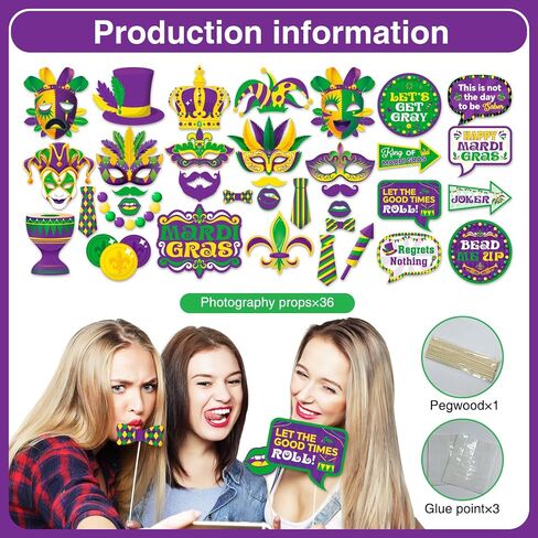 36pcs Mardi Gras Photo Booth Props, Mardi Gras Decorations, Masquerade Photo Booth Props for Mardi Gras Party Decorations, Mardi Gras Photo Booth for New Orleans decorations, Mardi Gras Party Supplies in Saudi Arabia