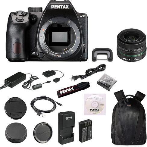 هيكل كاميرا Pentax KF APS-C الرقمية SLR (أسود) | مستشعر CMOS بدقة 24 ميجابكسل، واي فاي مدمج مع عدسة Pentax 35 مم DA L F2.4 AL وحقيبة ظهر كاميرا Waith مع مقصورات متعددة (مجموعة الحزمة) in Kuwait