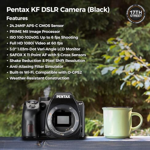 هيكل كاميرا Pentax KF APS-C الرقمية SLR (أسود) | مستشعر CMOS بدقة 24 ميجابكسل، واي فاي مدمج مع عدسة Pentax 35 مم DA L F2.4 AL وحقيبة ظهر كاميرا Waith مع مقصورات متعددة (مجموعة الحزمة) in Kuwait