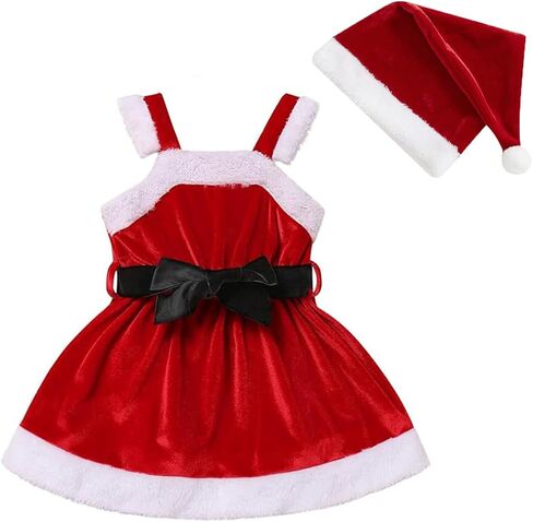 Toddler Baby Girl Christmas Dress Santa Claus Dresses Sleeveless Red Velvet Dress Princess A-line Tulle Dress with Santa Hat in Kuwait