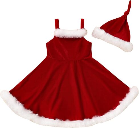 Toddler Baby Girl Christmas Dress Santa Claus Dresses Sleeveless Red Velvet Dress Princess A-line Tulle Dress with Santa Hat in Kuwait