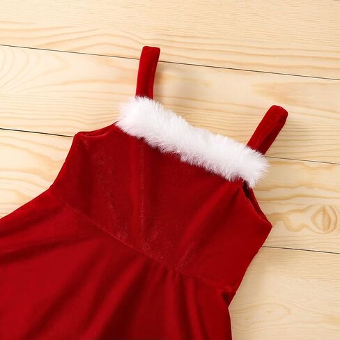 Toddler Baby Girl Christmas Dress Santa Claus Dresses Sleeveless Red Velvet Dress Princess A-line Tulle Dress with Santa Hat in Kuwait