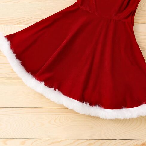 Toddler Baby Girl Christmas Dress Santa Claus Dresses Sleeveless Red Velvet Dress Princess A-line Tulle Dress with Santa Hat in Kuwait