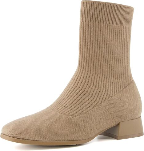 CUSHIONAIRE Women's Russel Knit Ankle Boot with Block Heel +Memory Foam, Wide Widths Available in Saudi Arabia