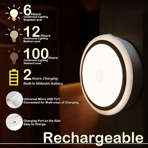Rechargeable Touch Light with Timer, Dimmable Kids Baby Nursery Night Light Lamp, Stick-on Anywhere LED Push Tap Light for Closet Cabinet, Brightness Memory, Warm White Light in Saudi Arabia