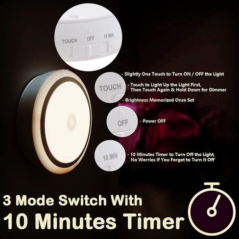 Rechargeable Touch Light with Timer, Dimmable Kids Baby Nursery Night Light Lamp, Stick-on Anywhere LED Push Tap Light for Closet Cabinet, Brightness Memory, Warm White Light in Saudi Arabia