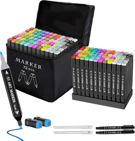 Banral 48 Colors Alcohol Markers Set, Dual Tip Alcohol Based Markers, Art Markers Pens for Artists Kids Adult Coloring, Permanent Illustration Sketch Markers for Drawing with Case and Holders in Saudi Arabia