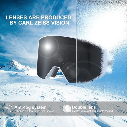 Ski Goggles, Lenses are Produced by Carl Zeiss Sunlens-Snow Goggles with Replaceable Lens for Frameless Flip-Up, Anti-Fog OTG UV Protection Snowboard Goggles for Men and Women-Blue in Saudi Arabia