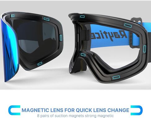 Ski Goggles, Lenses are Produced by Carl Zeiss Sunlens-Snow Goggles with Replaceable Lens for Frameless Flip-Up, Anti-Fog OTG UV Protection Snowboard Goggles for Men and Women-Blue in Saudi Arabia