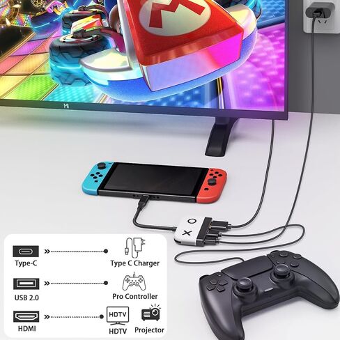منصة سويتش لجهاز نينتندو سويتش/سويتش OLED، محطة إرساء تلفزيون محمولة من Tendak مع شحن USB 3.0 PD، قاعدة توصيل تلفزيون 4K محول USB C إلى HDMI لسطح البخار والكمبيوتر المحمول وماك بوك (أبيض) in Kuwait